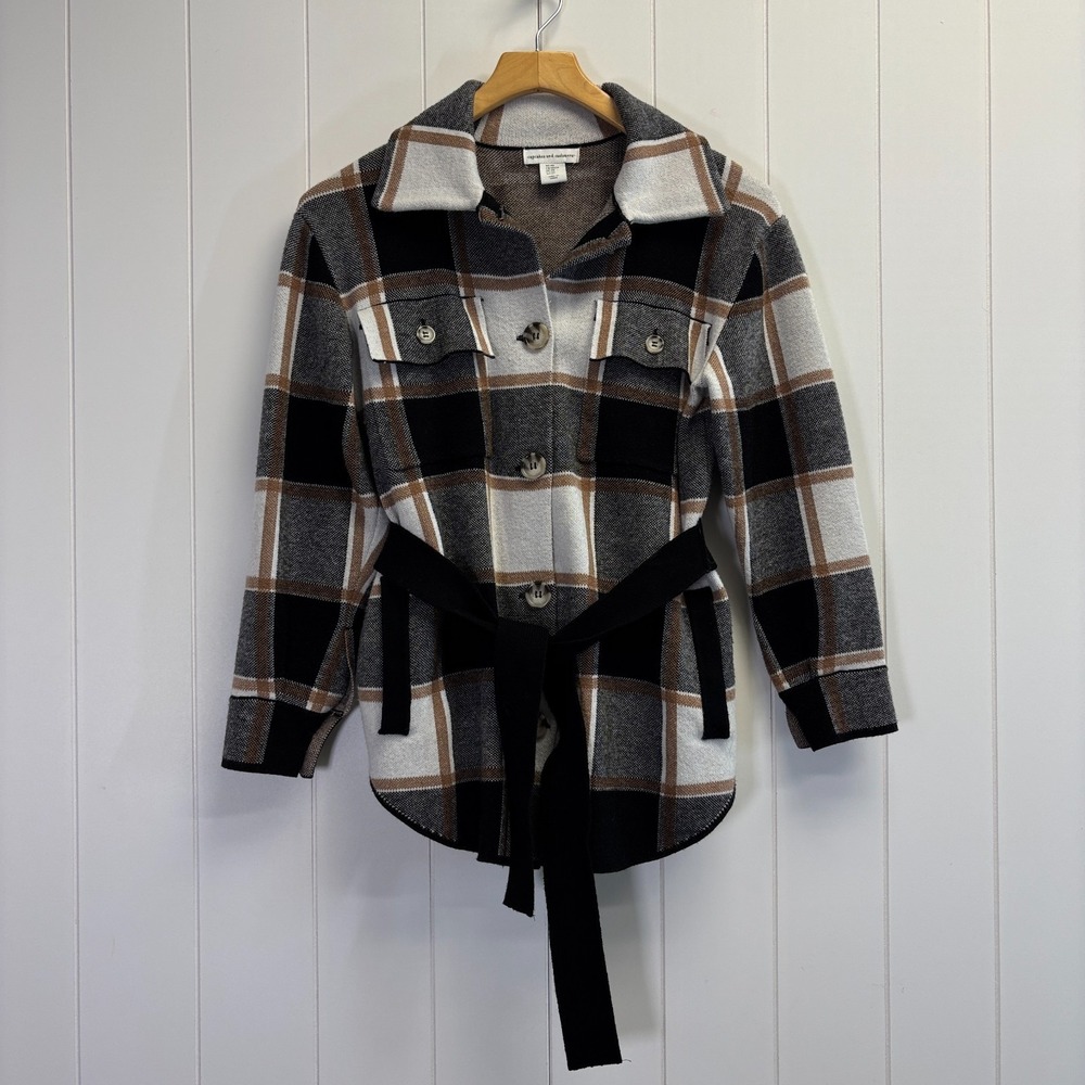 Cupcakes and Cashmere Dark Academia Plaid Sweater Jacket Women Size XS Preppy